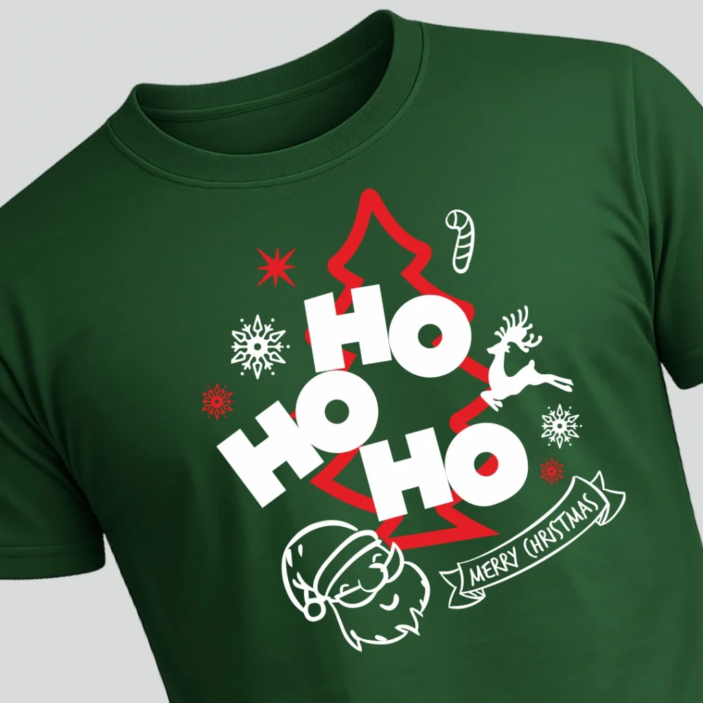 Ho ho ho. Xmas t-shirt με την φραση HO HO HO και χριστουγεννιάτικο σχέδιο