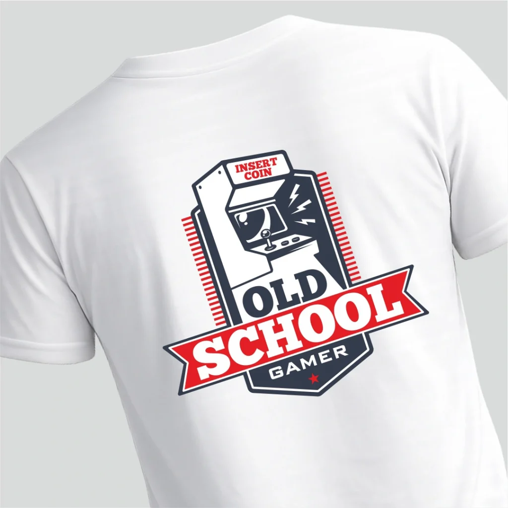 Old School Gamer. T-shirt με εκτυπωμένo σχέδιο μια καμπίνα ηλεκτρονικού παιχνιδιού παλιάς εποχής
